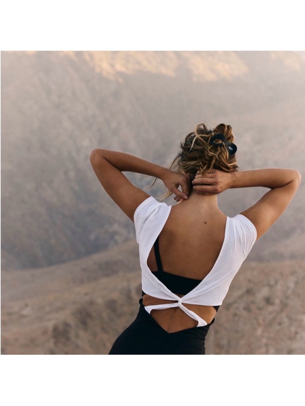 Free People White Twist-Back Crop Top with Black Bralette